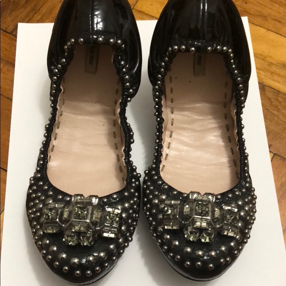 Miu Miu Studded Black Patent Leather Flats - image 1